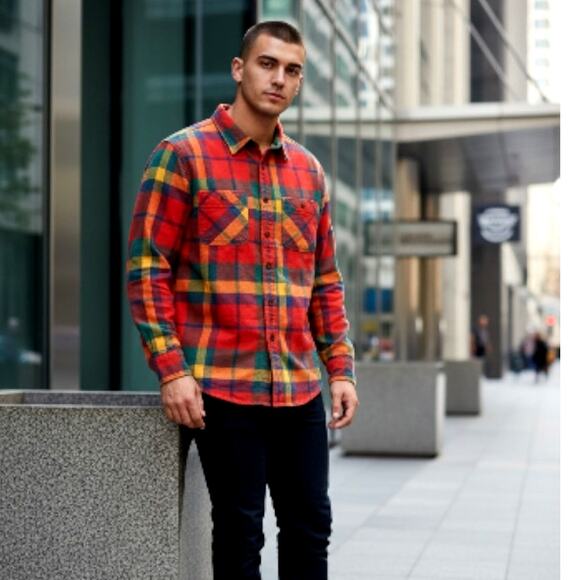J. Crew Mens Classic Red & Green Plaid Long Sleeve Flannel Shirt - Size Small - Picture 1 of 4